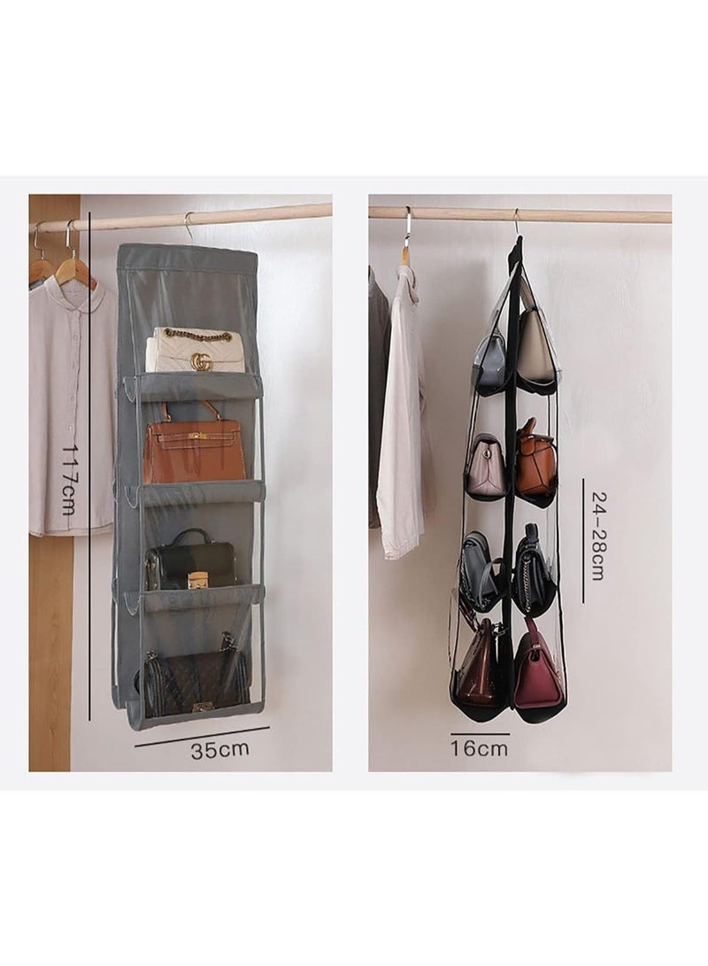 ChicAbode Hanging Closet Organizer, 2 Pcs 8 Pockets Hanging Handbag Purse Organizer, Made of Sturdy Double Layer Oxford Cloth and PVC, Foldable, Different Sizes Fit all Your Bags, Grey - Image 2